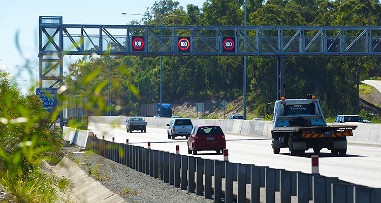 Cars driving on a toll road