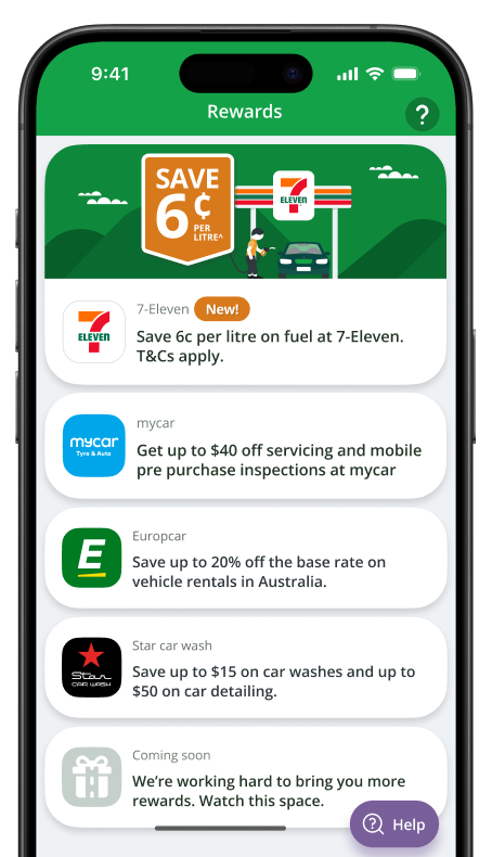iphone displaying three rewards partners - Shell Express, Europcar and Star Car Wash