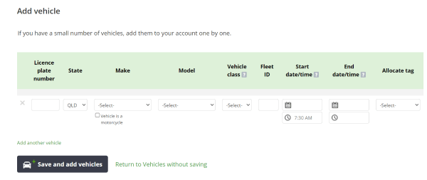 Manual add vehicle table