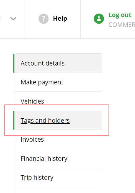 Screenshot of My Login page with Tags and holders highlighted