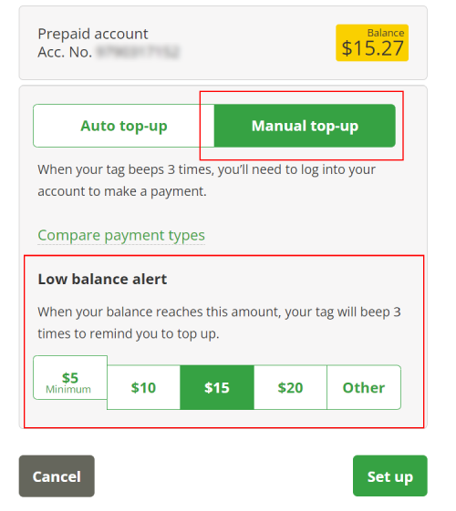 manual top-up settings
