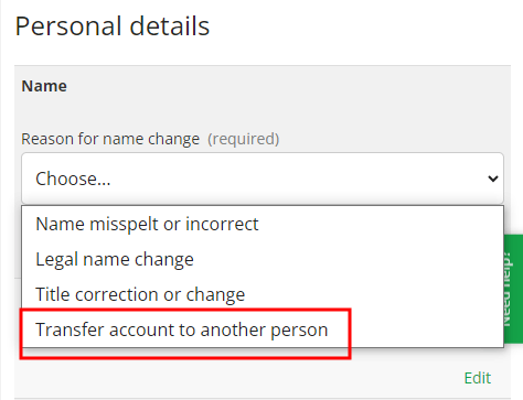 My Account transfer account drop down menu