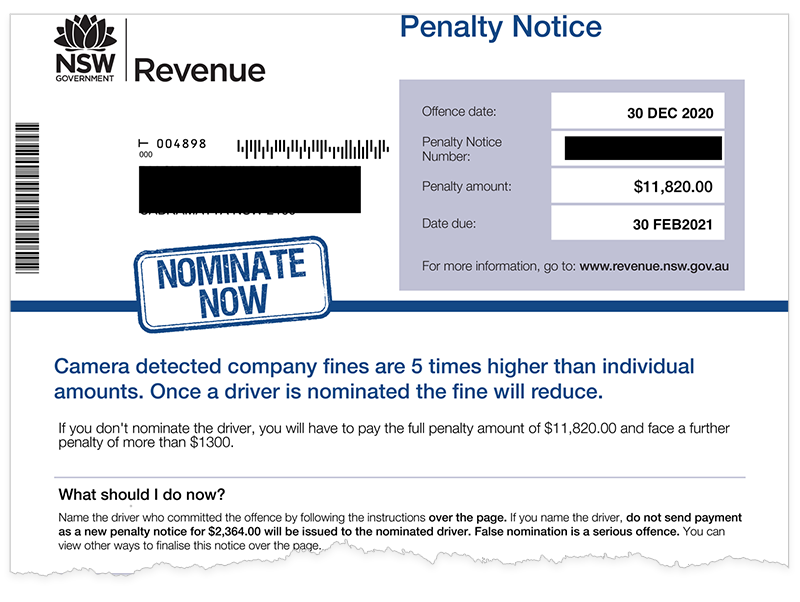 Example of an infringement notice
