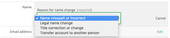 Reason for change screen