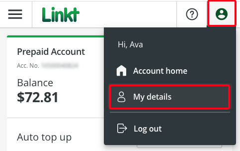 My Account transfer account edit button