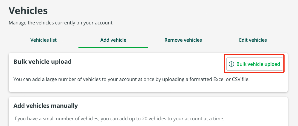 Bulk vehicle uploads