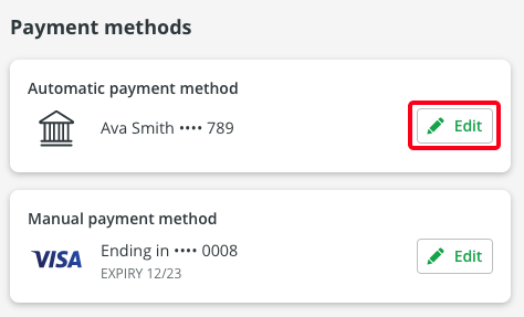 Expanded menu showing Payment details highlighted