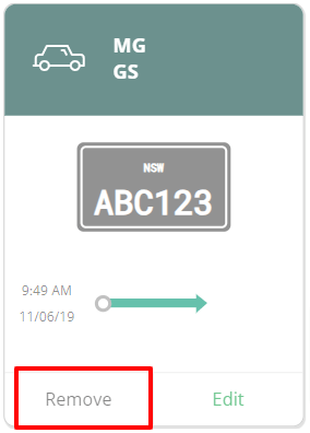 Edit Vehicles screen with the 'Remove' button highlighted