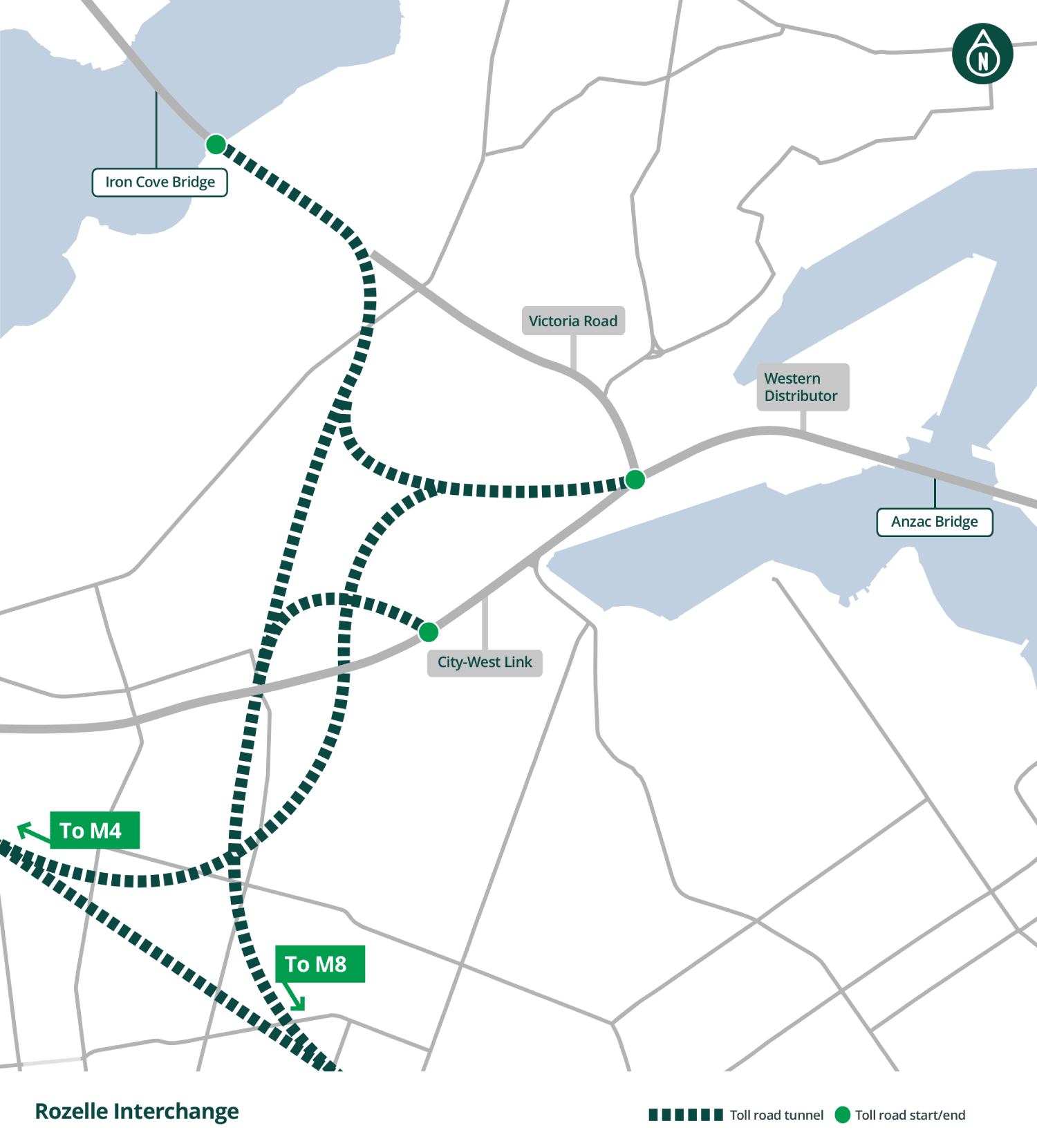 Map view of the Rozelle Interchange